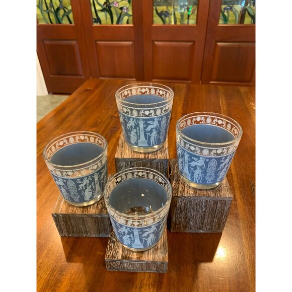 Vintage Jeanette Hellenic Jasperware Lowball Scotch Glasses. - Picture 5 of 15